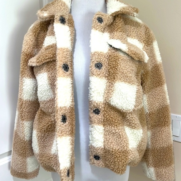 Avec Les Filles Plaid Faux Fur Trucker Shacket Jacket Size Medium - Picture 7 of 10